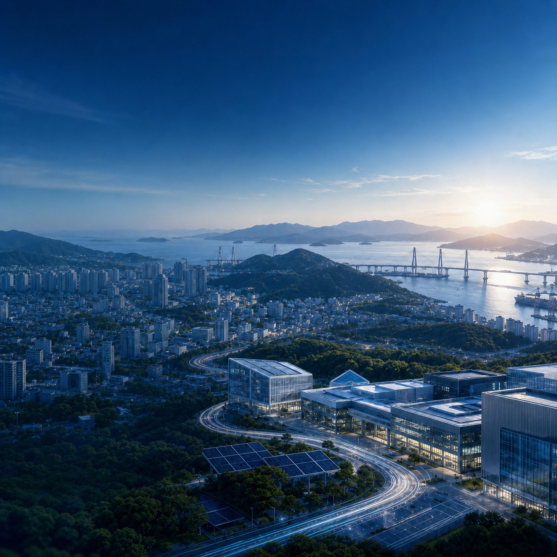 해안 도시와 산업단지를 조망하는 스마트 시티 야경
